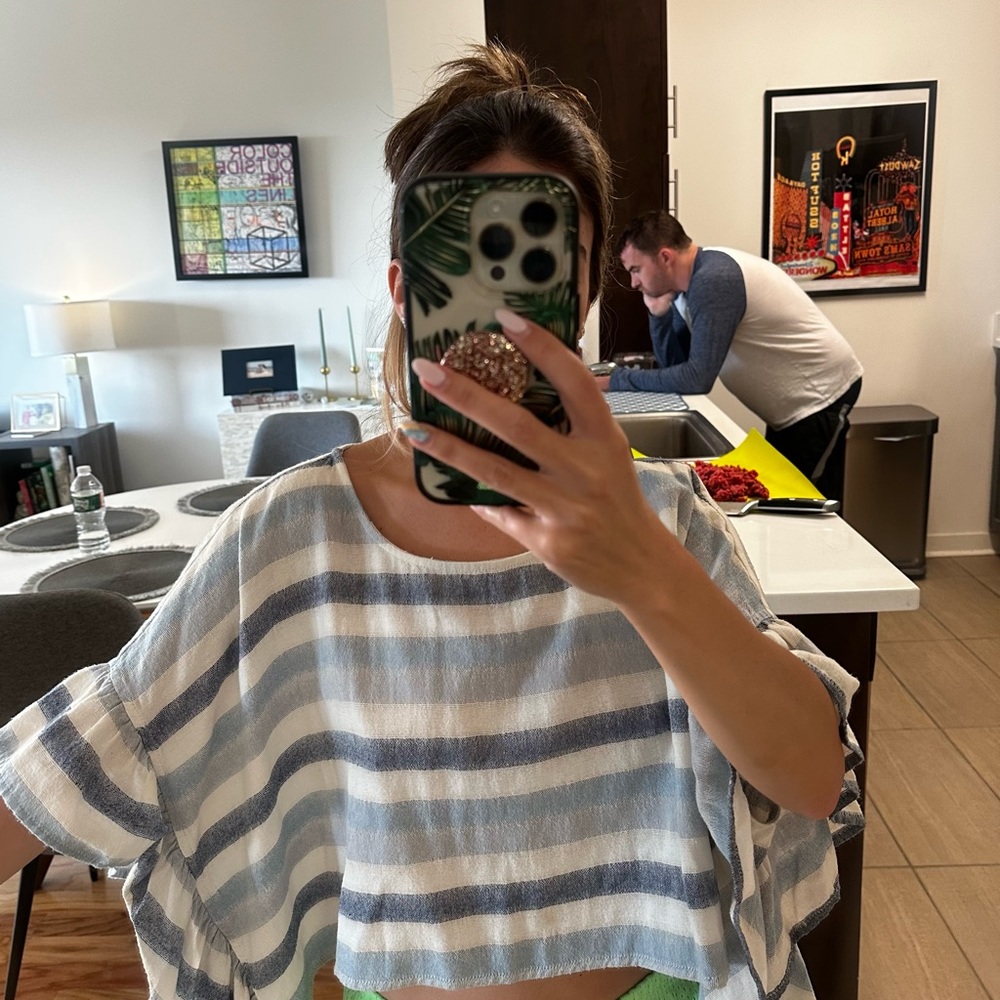 Bcbg linen summer blue top -xxs